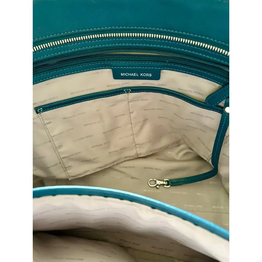 Michael Kors Whitney Large LeatherTeal Zippered Tote GUC
